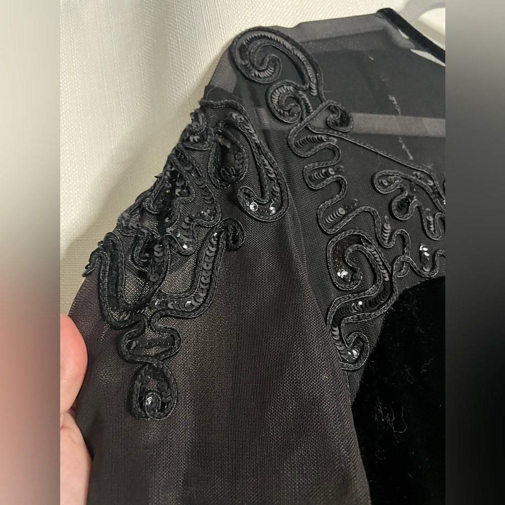 Vintage Black Velvet Beaded Evening Dress 12 - Picture 5 of 14